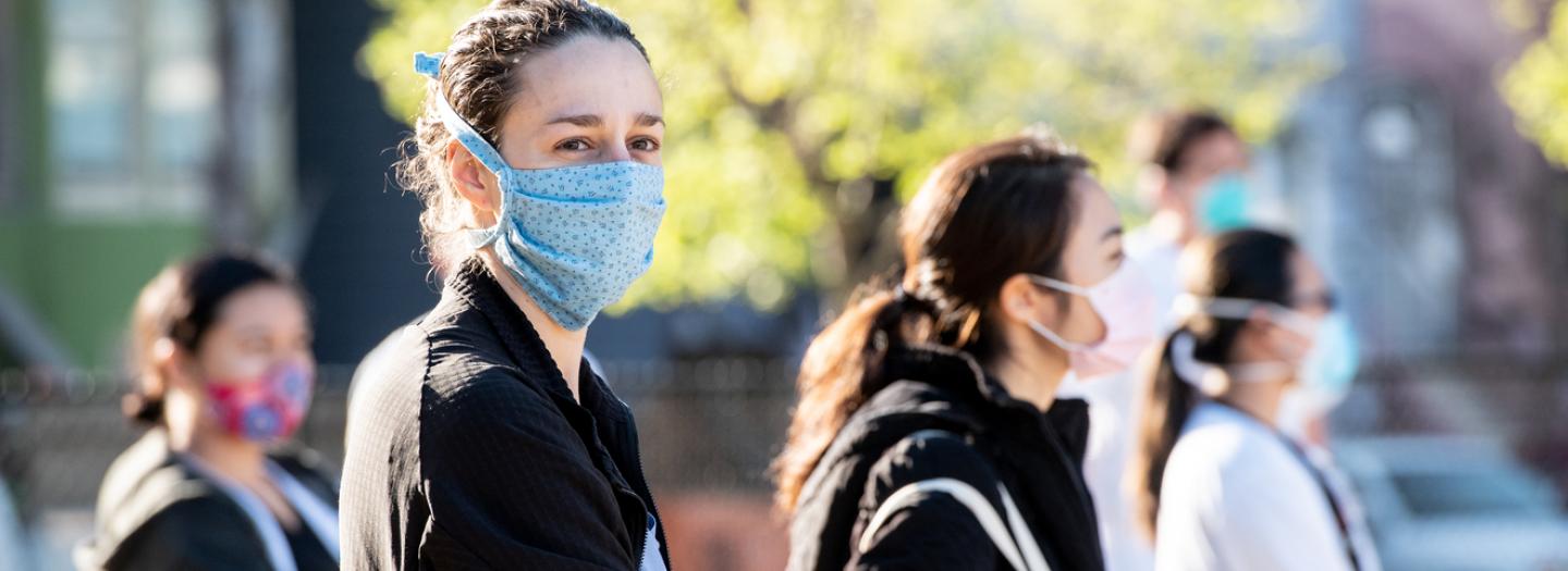 Students in masks on campus