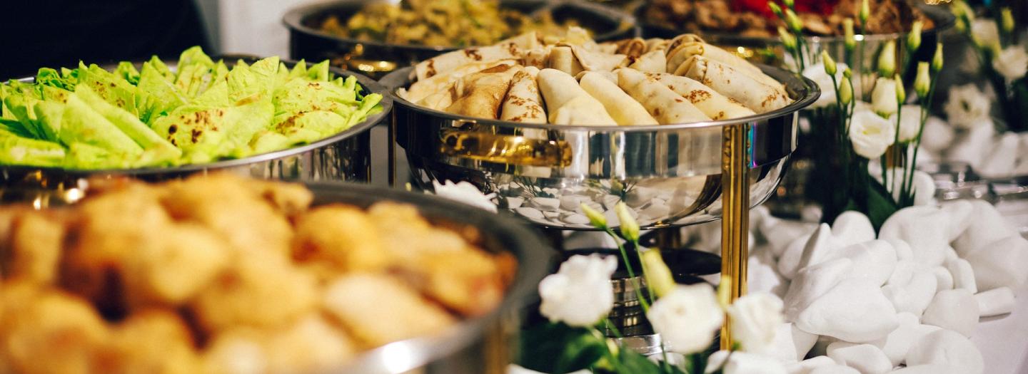 A variety of food platters on a table