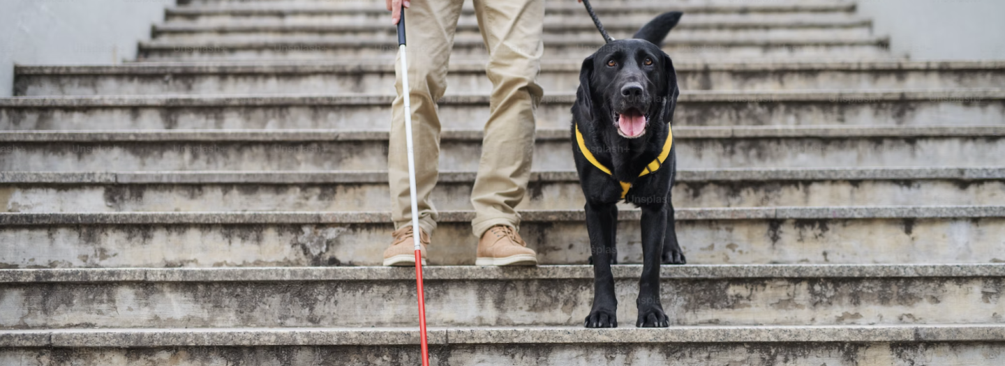 An individual with a guide dog