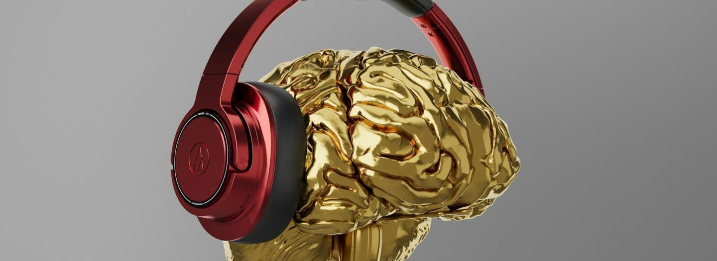 Headphones on a brain