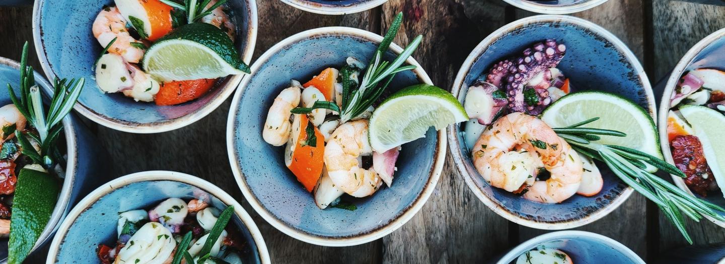 Small plates of fresh seafood